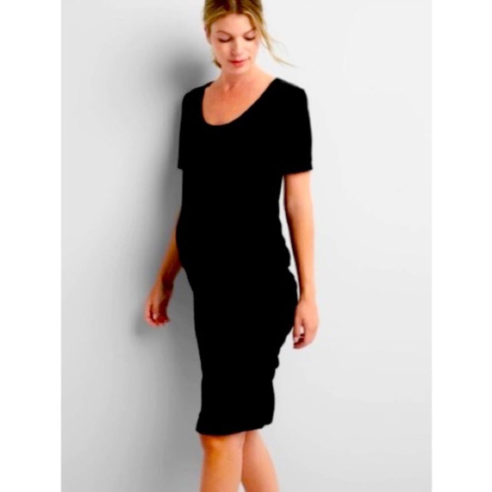 Gap scoop neck black velvet short sleeve maternity midi dress